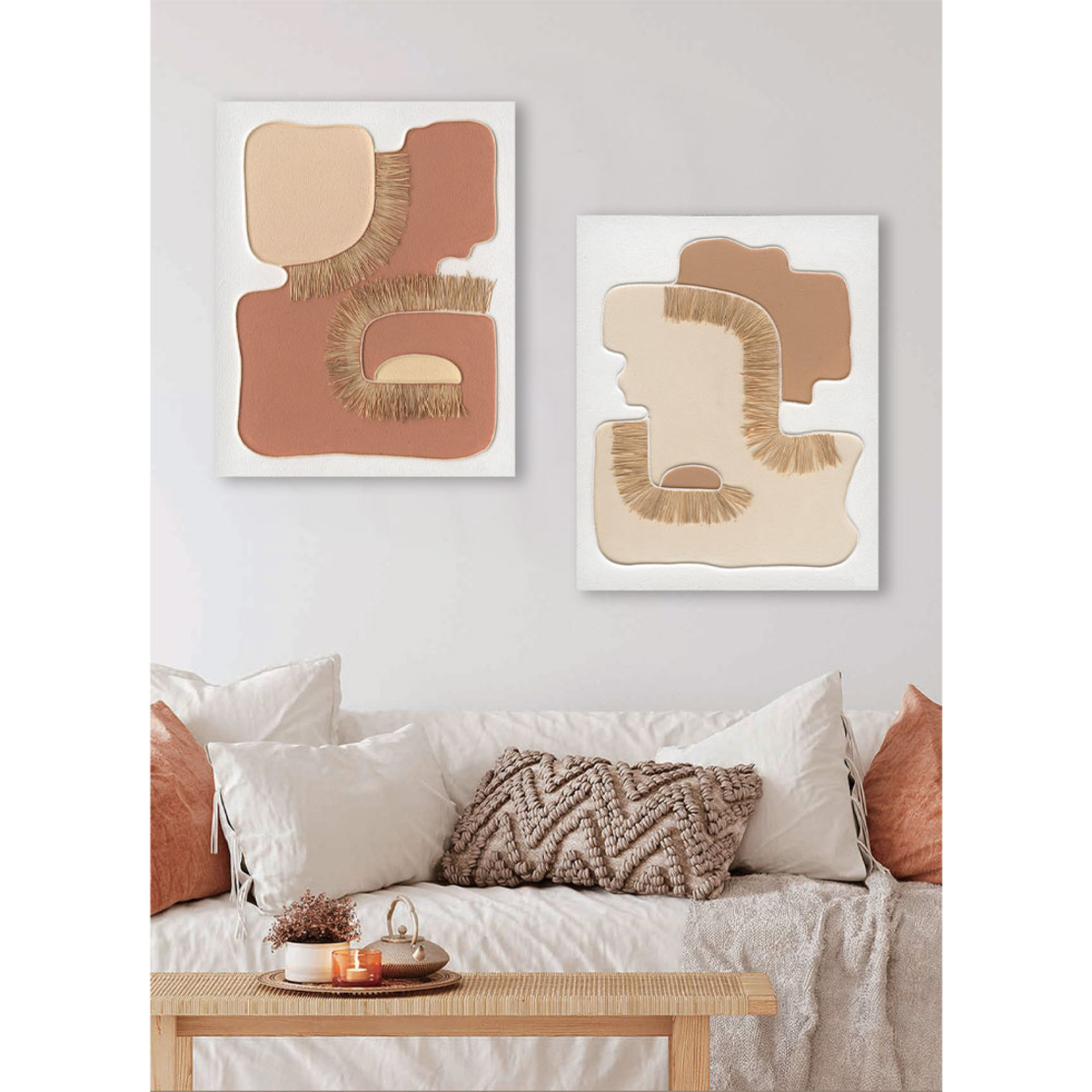 BOHO STYLE PAINTING DECORATIVE 80x100x4 CANVAS TERRACOTTA WOOD