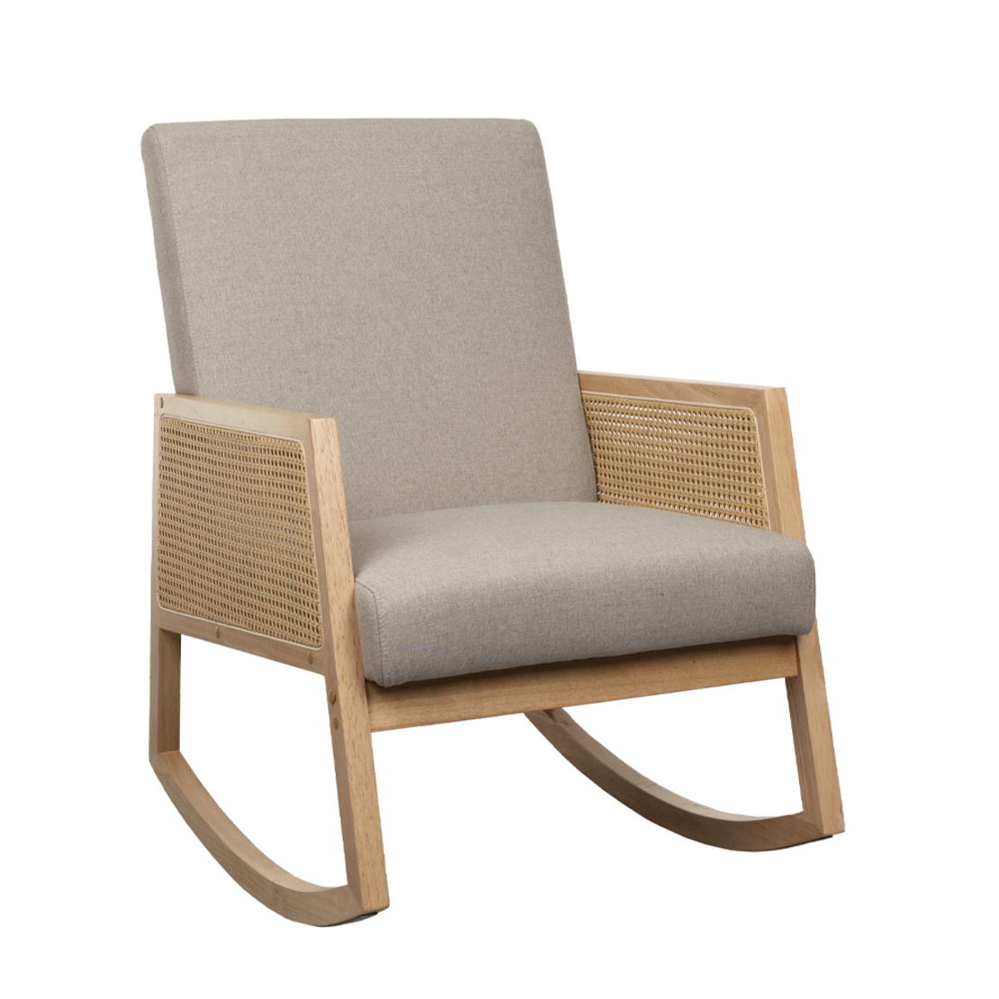 AMMOS ARMCHAIR ROCKING FABRIC BEIGE WOOD RUBBERWOOD NATURAL PRC