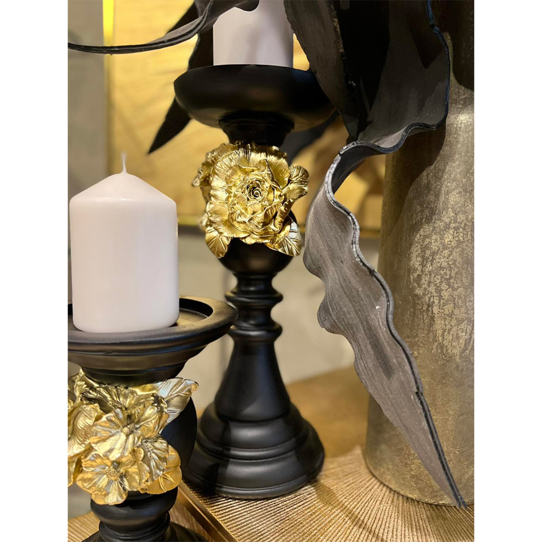 SANZIA CANDLE HOLDER POLYRESIN BLACK GOLD D14,5xH2