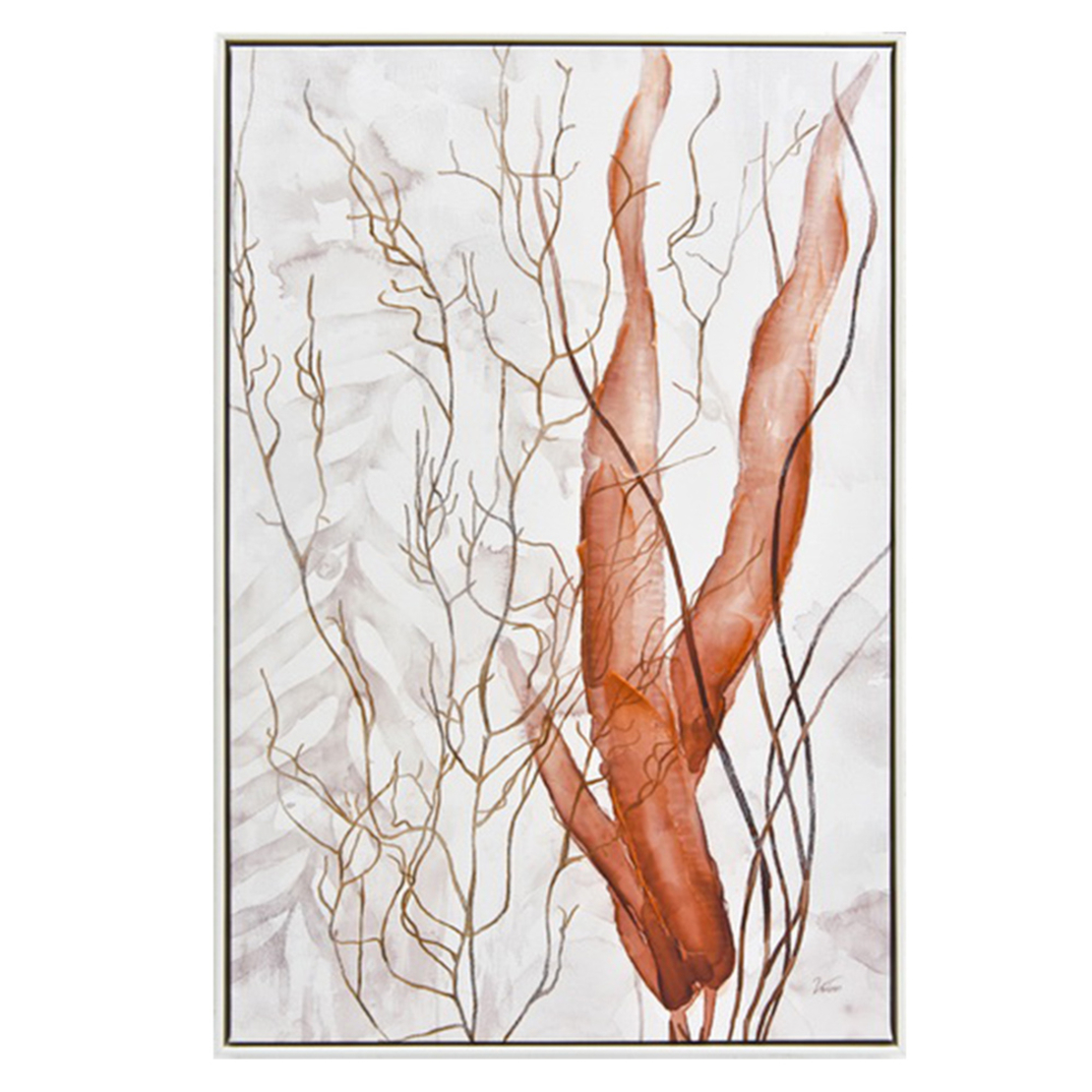 ALGE 2 PAINTING CANVAS WHITE ORANGE WOOD FRAME WHI