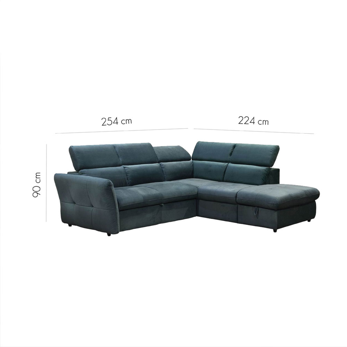 MONSERAT SOFA BED CORNER RIGHT EASY CLEAN FABRIC PETROL E1 EU