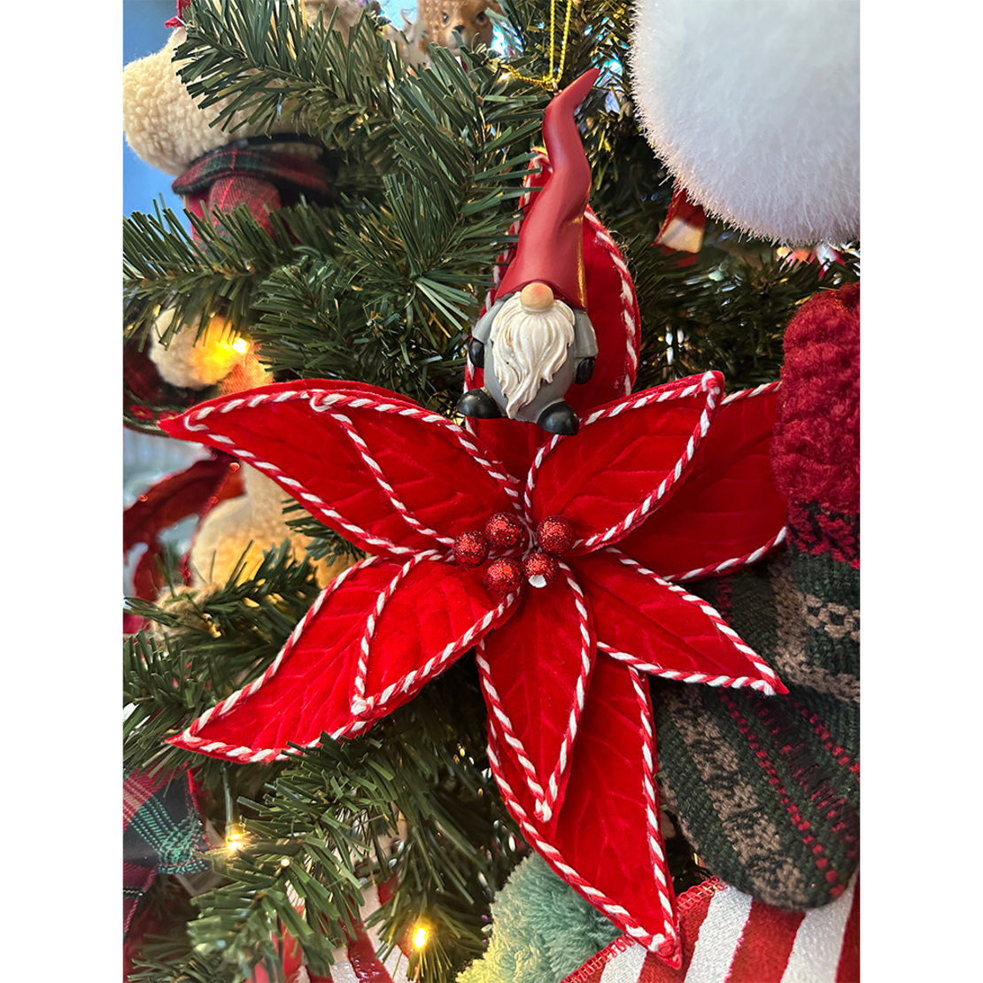 XMAS AMARYLLIS FLOWER POLYESTER RED WHITE D40cm PR