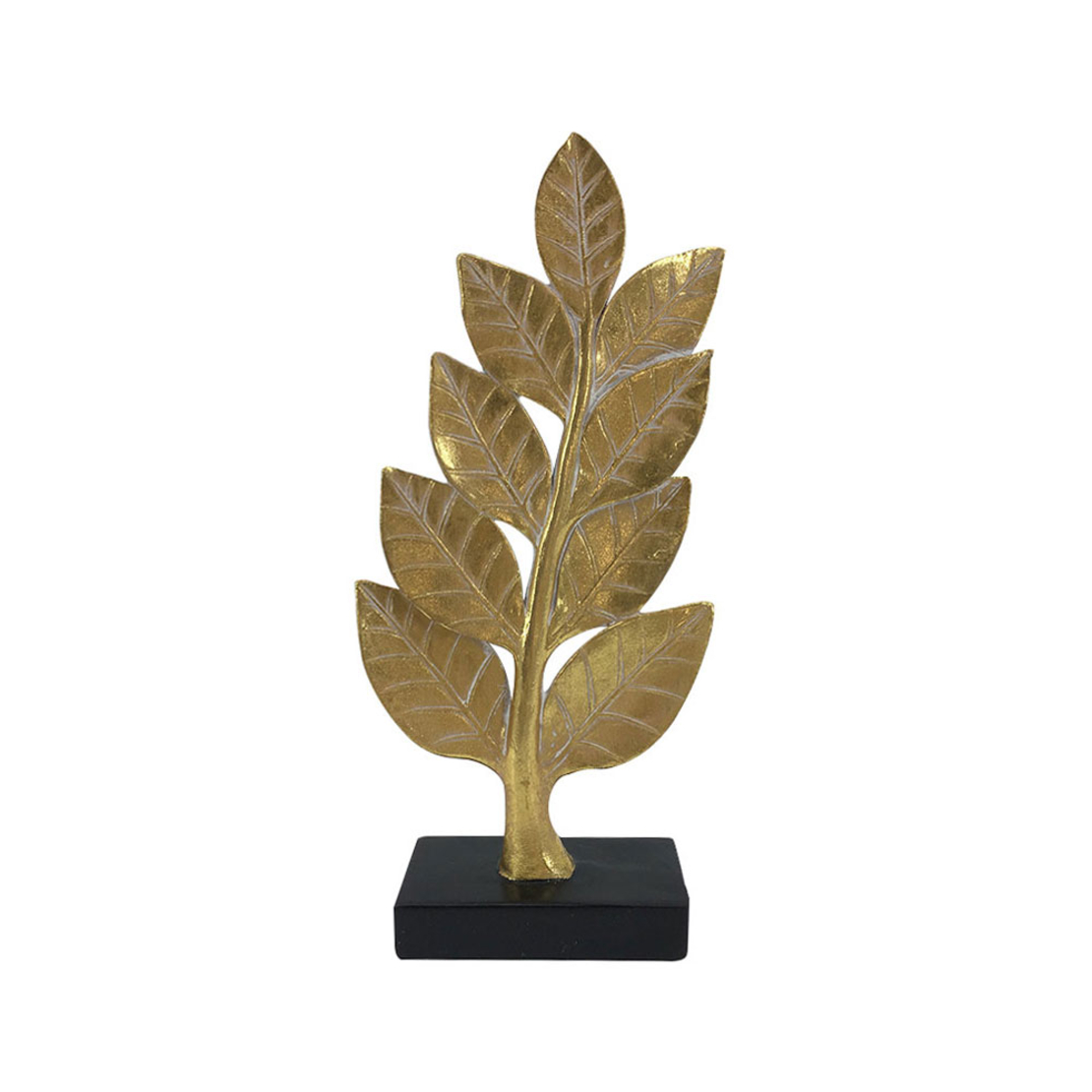 RINJI DECO LEAF POLYRESIN GOLD BLACK 14,7x5,6xH32c