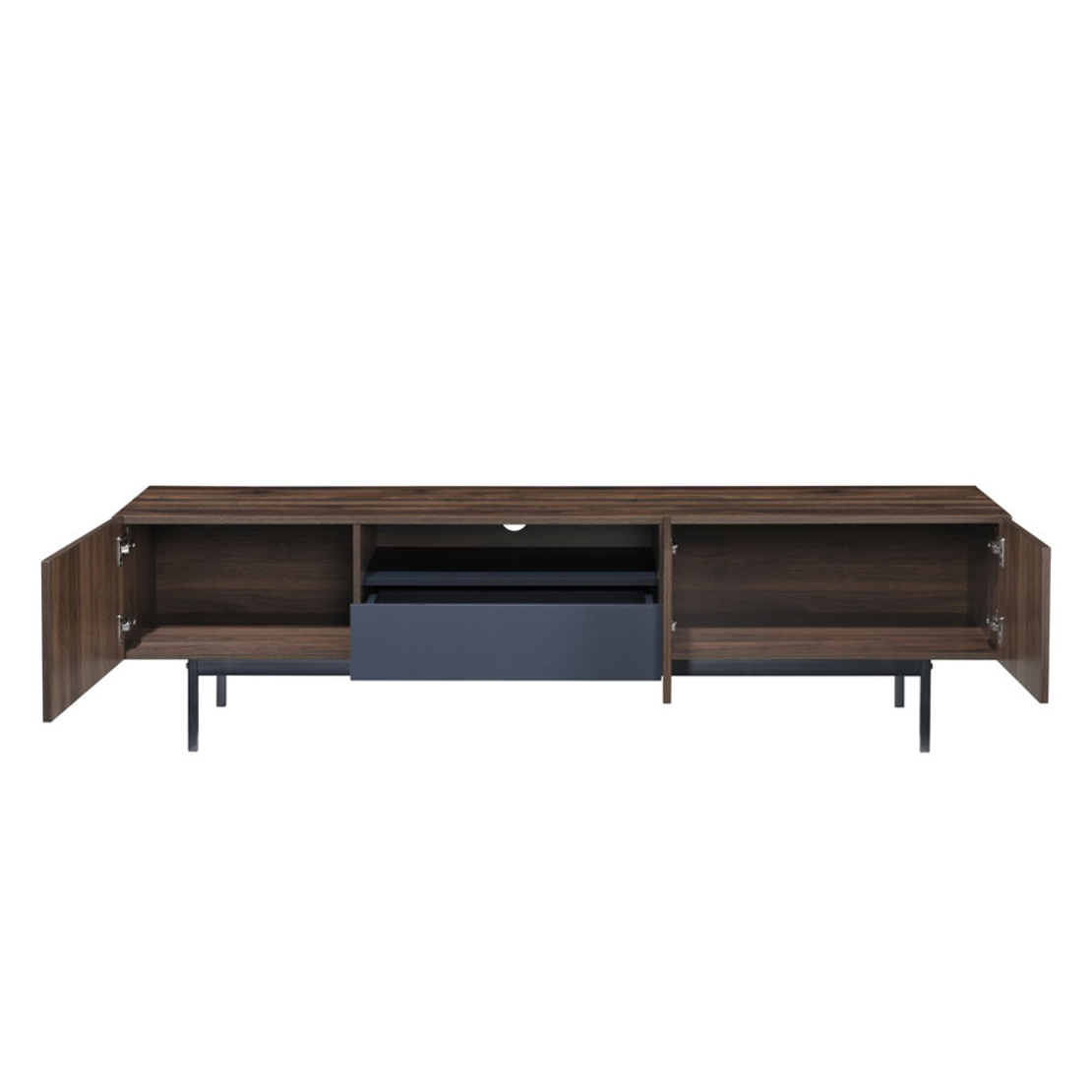 GROOVES TV STAND 3DOORS 1DRAWER CHIPBOARD WITH MELAMINE CARTA WALNUT GREY METAL 180x40xH50cm MY