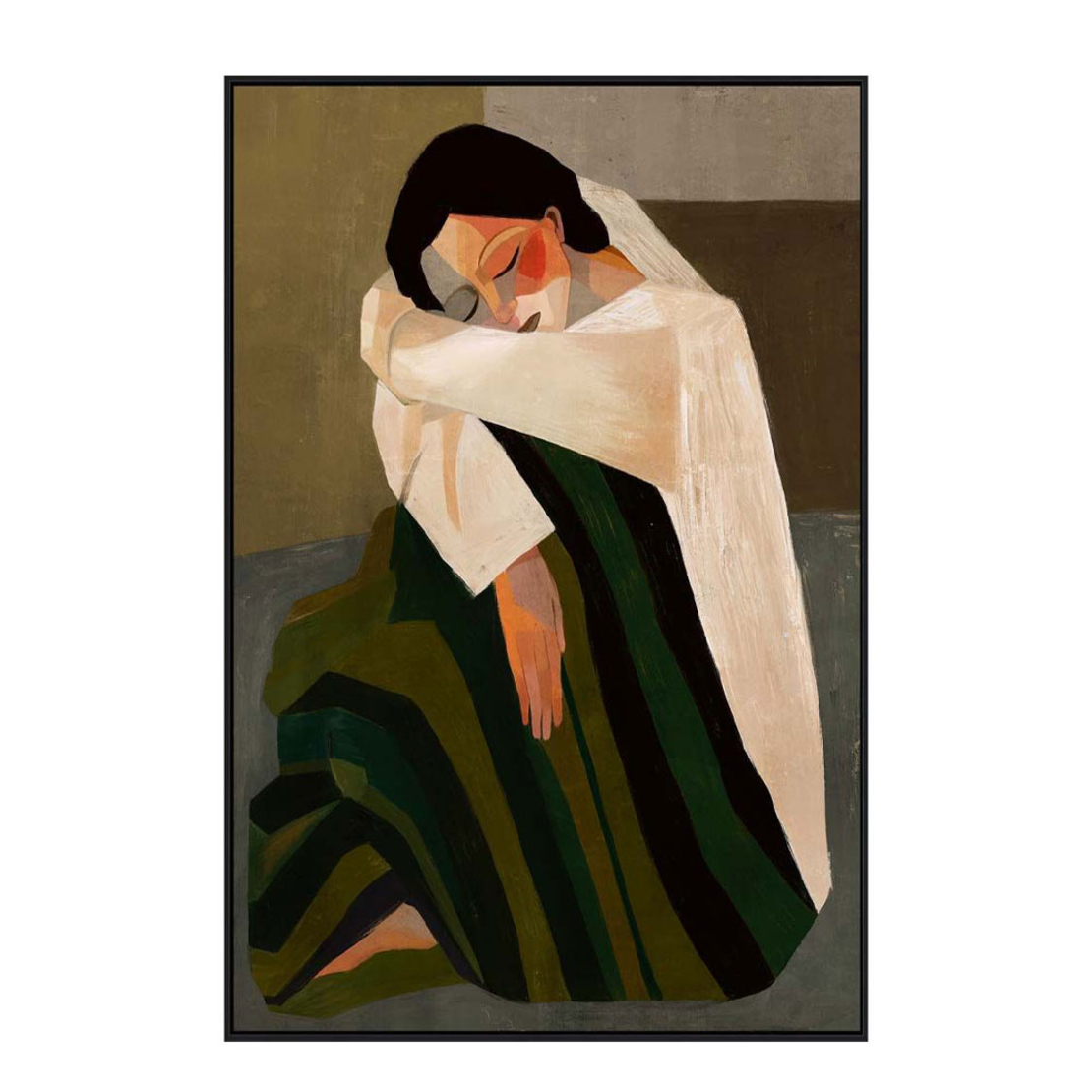 SILENT REFLECTION PAINTING DECORATIVE WITH FRAME 80x120x4 CANVAS BROWN BEIGE PP GREEN