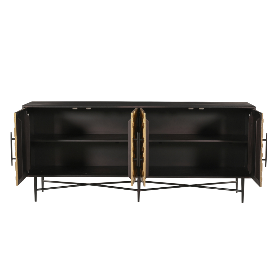 RITZ SIDEBOARD 4DOORS WOOD MANGO BLACK GOLD MAT METAL 180x45xH76cm IN