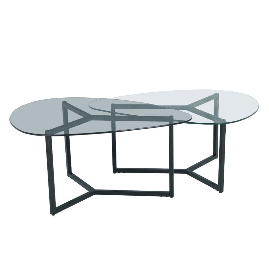 ROCKS COFFEE TABLE SET 2PCS GLASS TRANSPARENT METAL BLACK 82x59xH40cm PRC