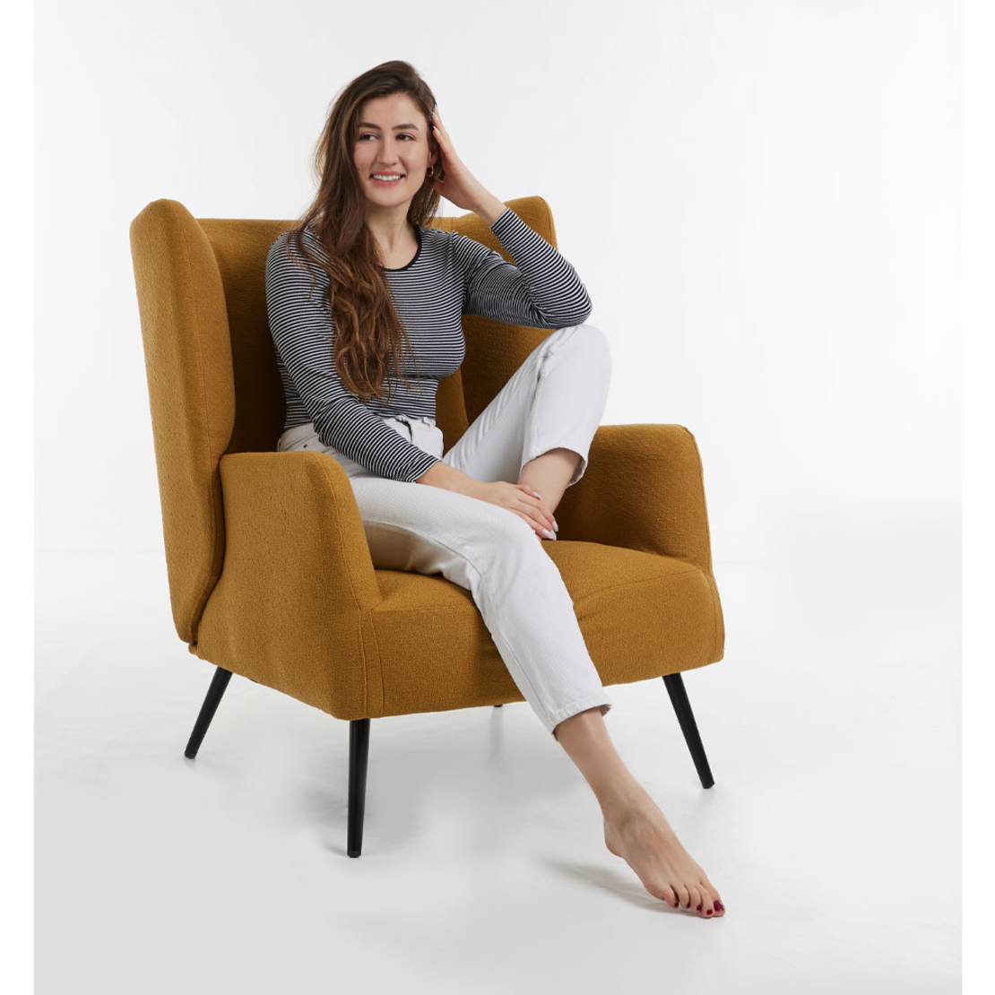 MONACO ARMCHAIR FABRIC MUSTARD WOOD RUBBERWOOD BLACK PRC