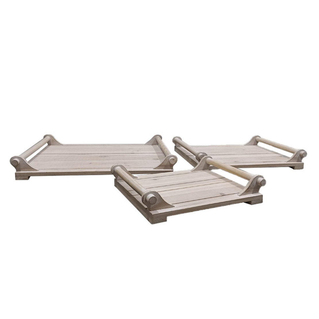 SIKINOS TRAY SET 3PCS 42x36x6 FIR WOOD WHITE WASHED