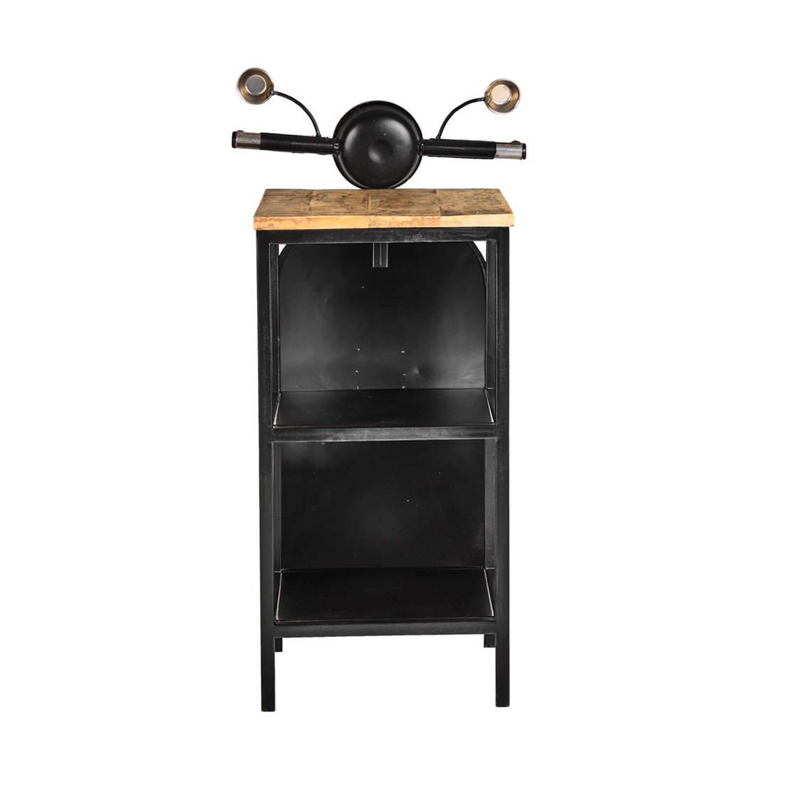 MINI VESPA SIDE TABLE WITH SHELVES METAL BLACK SILVER NATURAL 61x45xH88cm IN