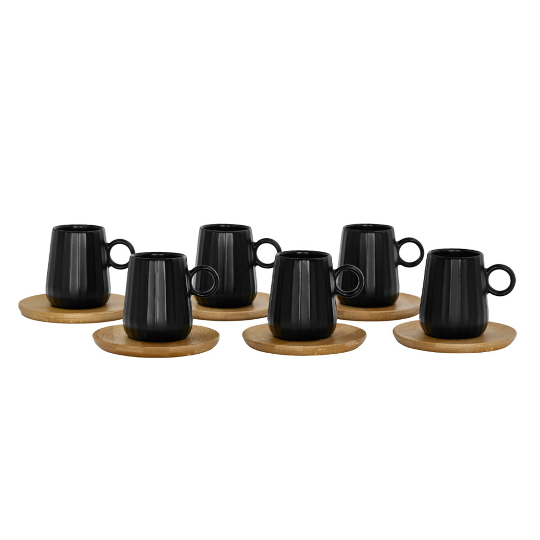 RIPPLE MUG ESPRESSO SET 6 PCS PORCELAIN BAMBOO BLA