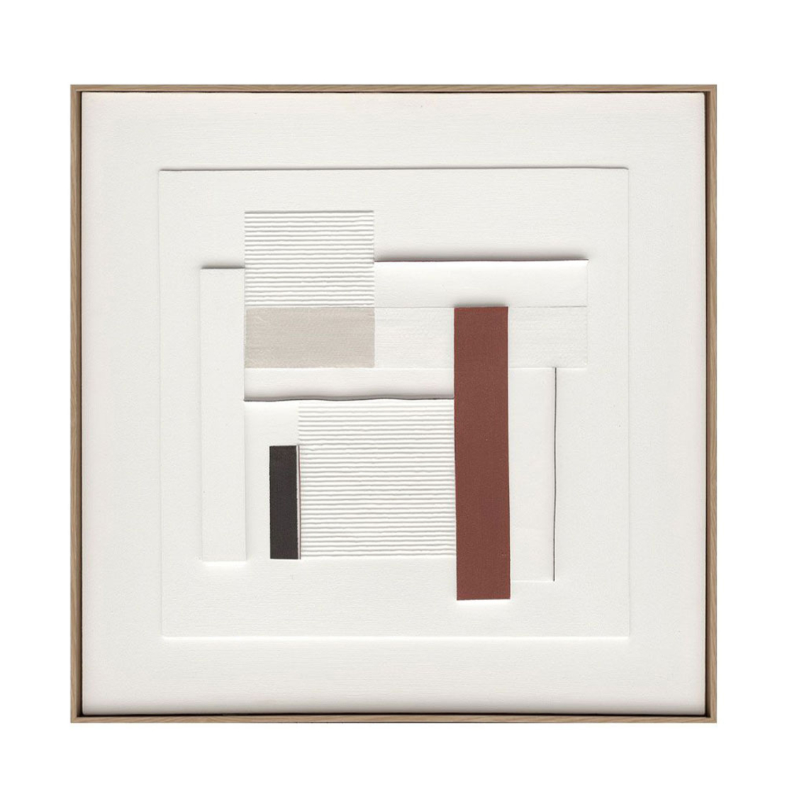 RORTER PAINTING DECORATIVE 80x80x5 CANVAS WHITE BEIGE TERRACOTTA BLACK WOOD NATURA