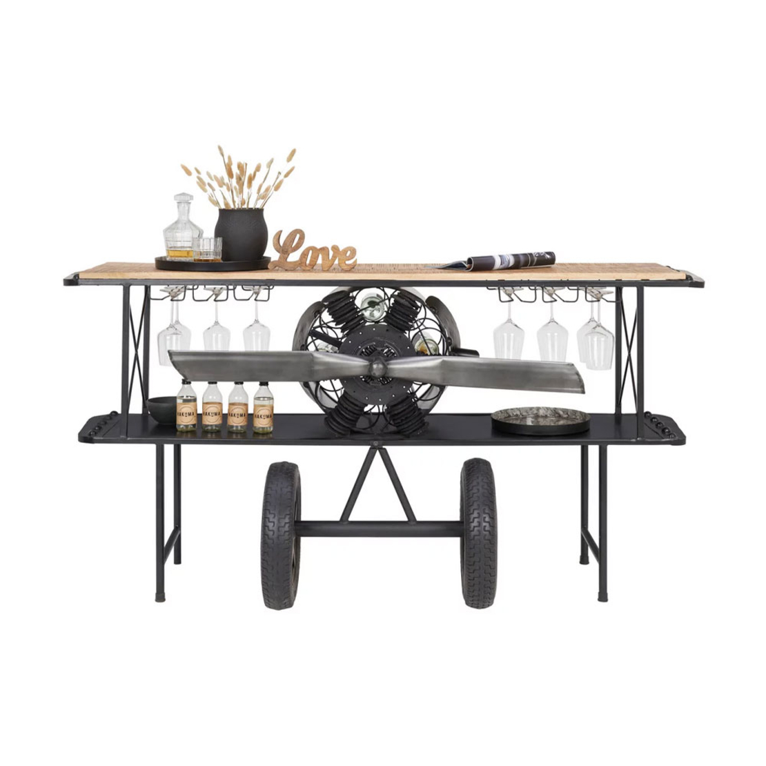 AVIATION CONSOLE BAR METAL NATURAL WOOD MANGO BLACK 191x58xH91cm IN