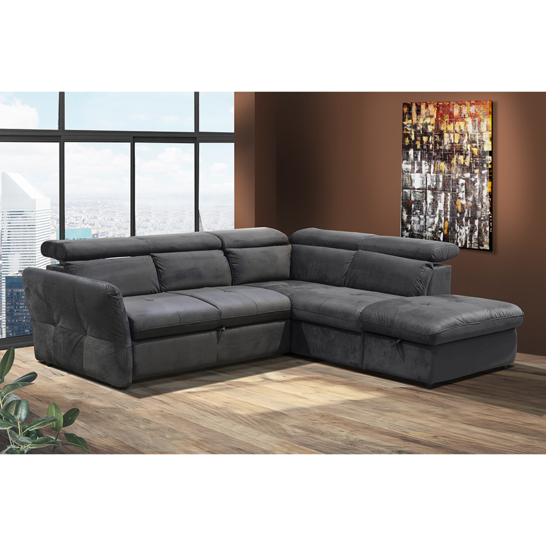 MONSERAT SOFA BED CORNER RIGHT EASY CLEAN FABRIC ANTHRACITE E1 EU