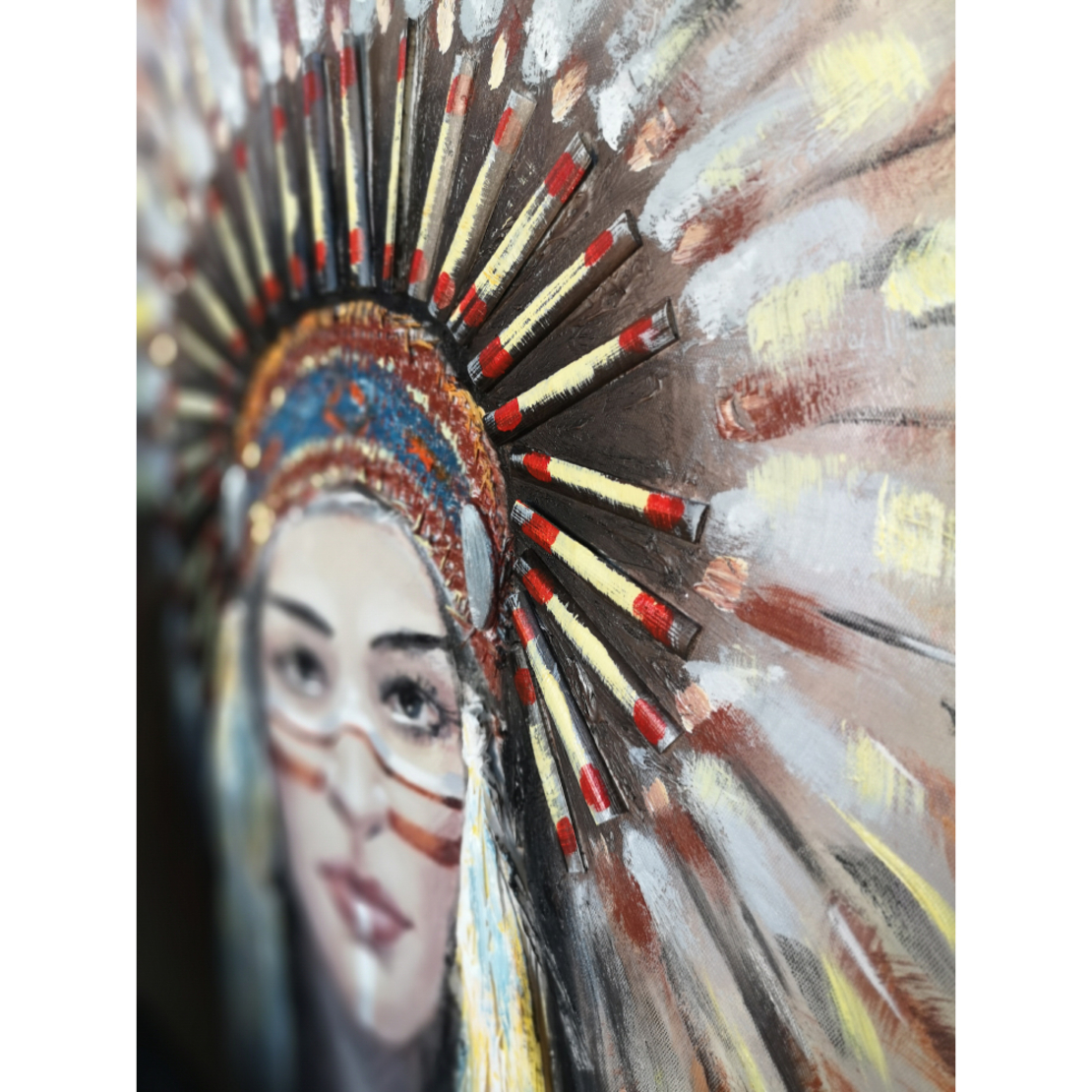 INDIAN GIRL PAINTING CANVAS WOOD 90x90xH3,5cm PRC