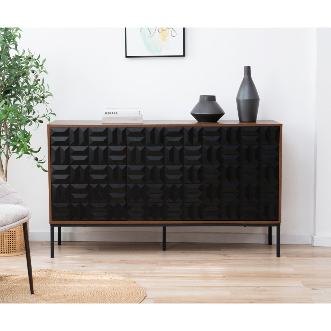 ZUMA SIDEBOARD MELAMINE WALNUT BLACK METAL 148x40x