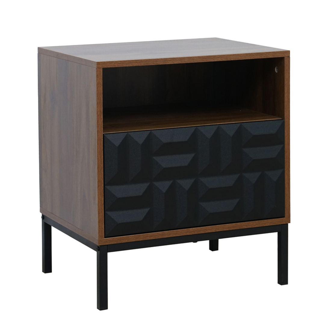 ZUMA NIGHTSTAND MELAMINE WALNUT METAL BLACK E1 PRC