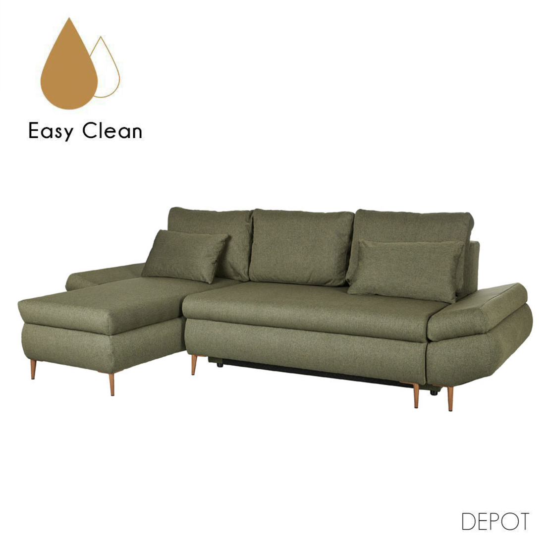 JACOB SOFA BED CORNER LEFT EASY CLEAN FABRIC OLIVE GREEN E1 EU