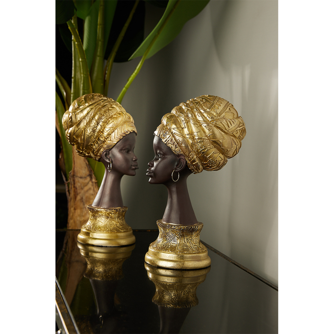 AFRICAN QUEEN DECO FACE POLYRESIN GOLD BLACK 10x15