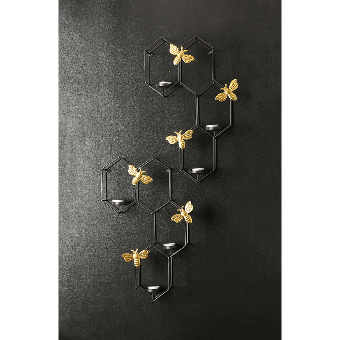 HIVE CANDLE HOLDER WALL METAL BLACK GOLD 30x9xH45c