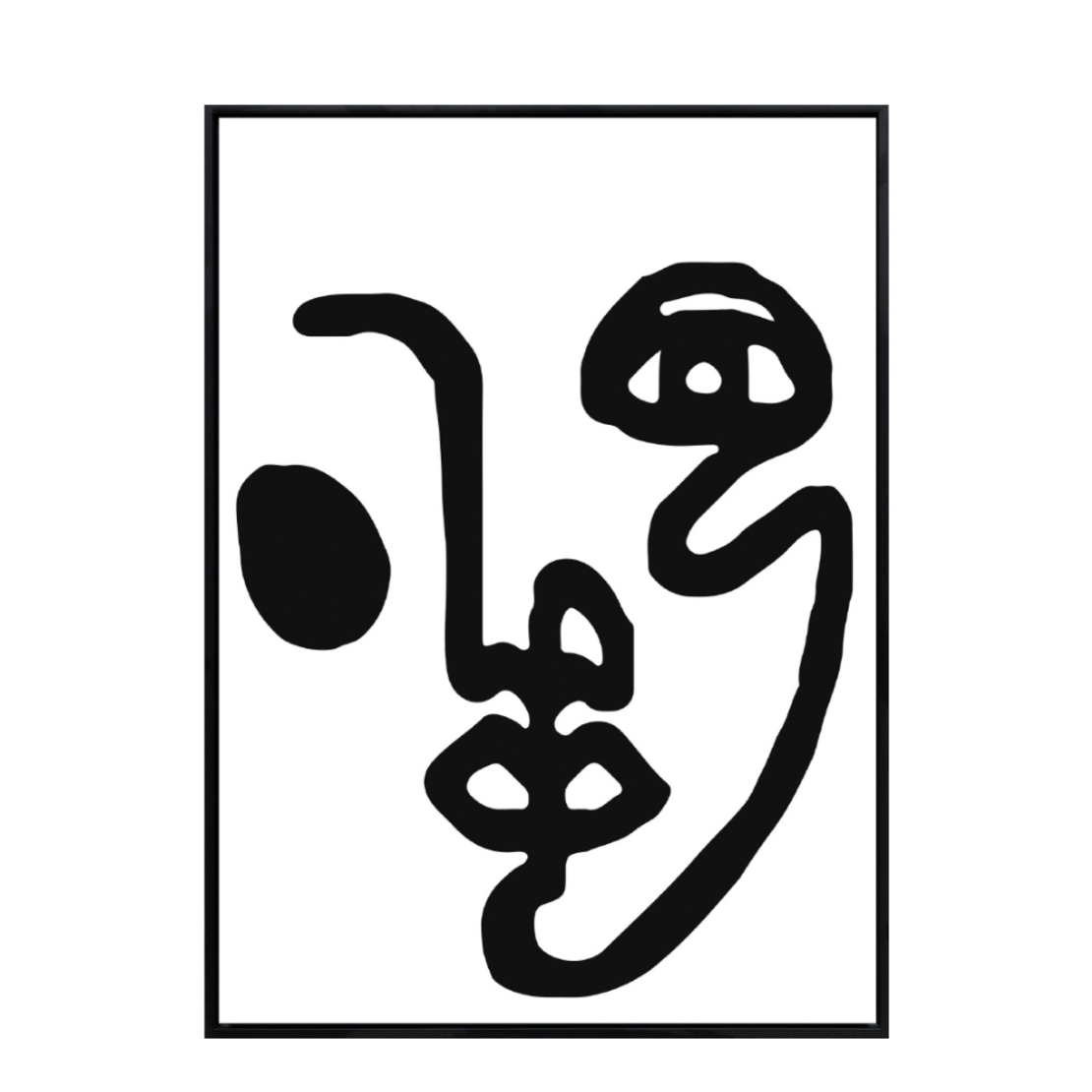 ART FACE 2 PAINTING CANVAS WHITE BLACK WOOD FRAME