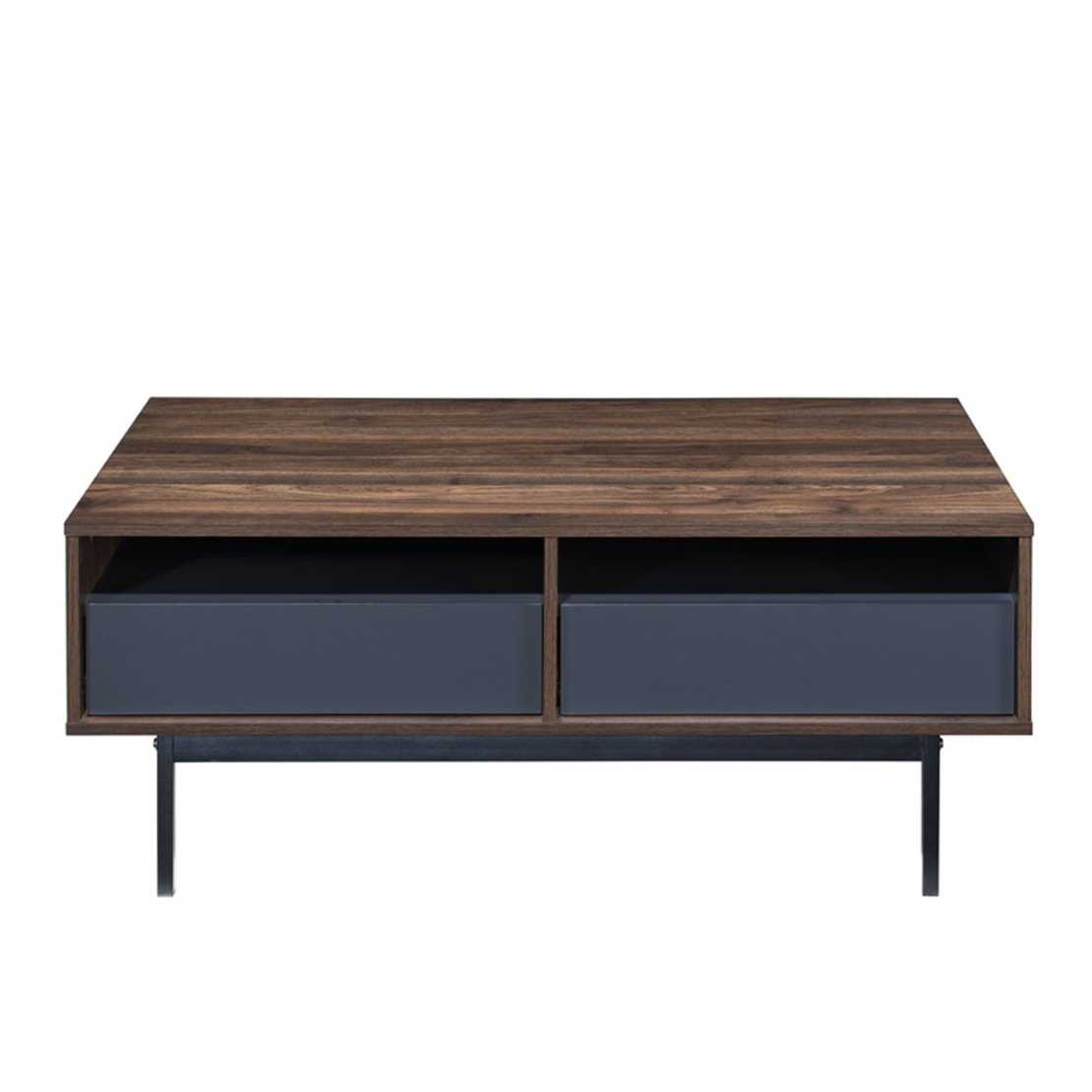 GROOVES COFFEE TABLE 2DRAWERS CHIPBOARD WITH MELAMINE CARTA WALNUT GREY METAL 110x60xH45cm MY