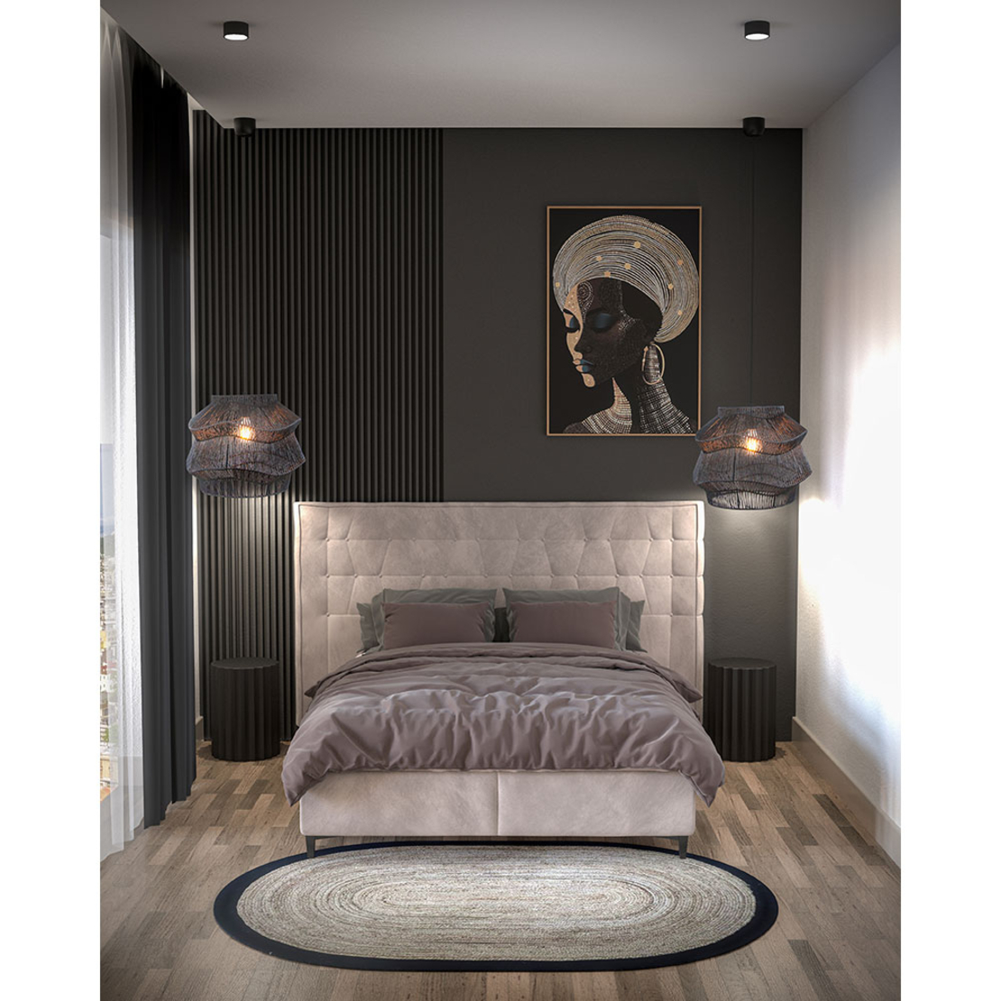 BLACK SOUL PAINTING CANVAS BLACK WOOD FRAME BROWN
