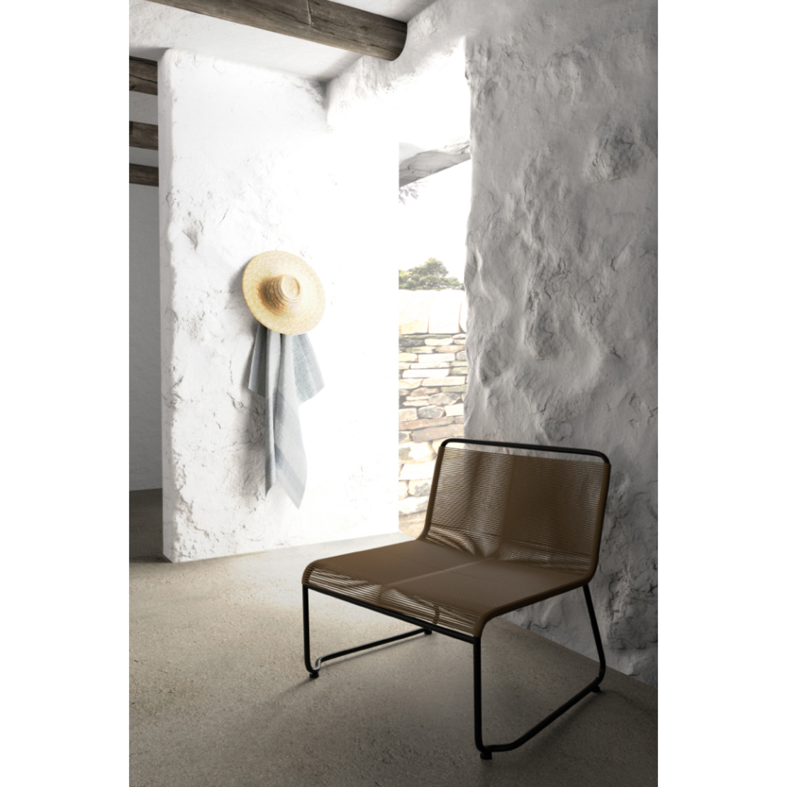 CORD ARMCHAIR PE IMITATED GRASS WOVEN NATURAL BLACK 73x64xH71cm PRC