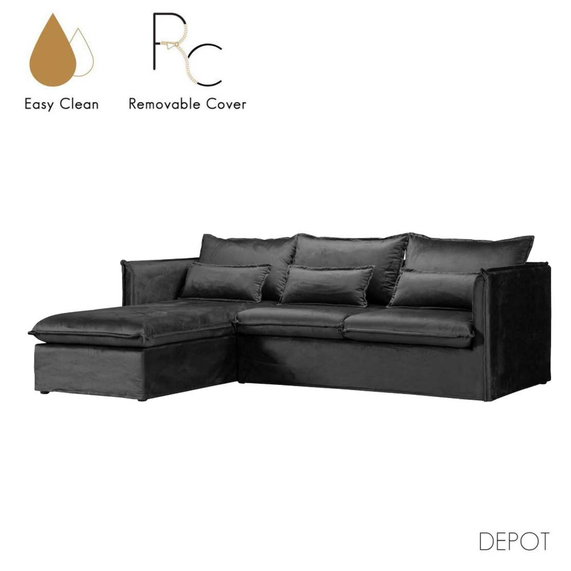 ONE ONLY SOFA CORNER LEFT EASY CLEAN FABRIC GREY E1 EU