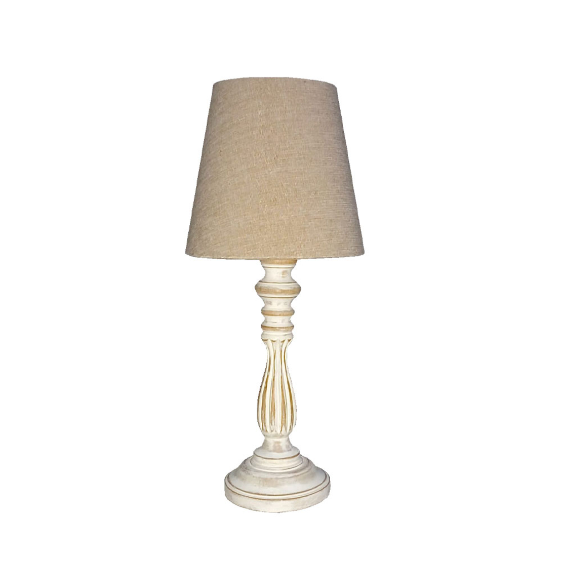ETTORE LAMP TABLE WOOD FABRIC ANTIQUE WHITE BEIGE