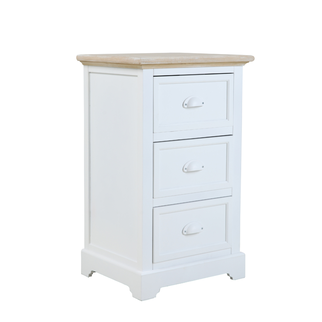 KIMOLOS NIGHTSTAND 3DRAWERS LACQUERED MDF WHITE VENEER NATURAL E1 PRC