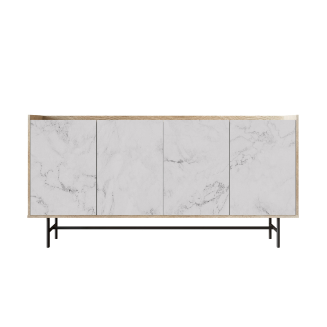 STOCKHOLM SIDEBOARD CHIPBOARD WITH MELAMINE CARTA SONOMA DECAPE WHITE WITH MARBLE PATTERN METAL BLACK 161x39,5xH80cm E1 PRC