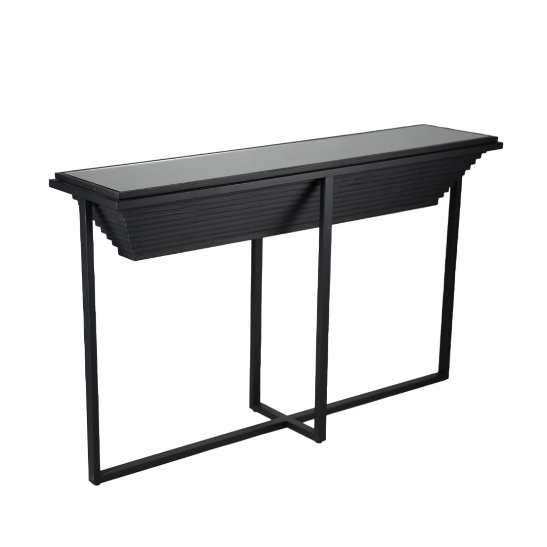 CHEOPS CONSOLE WOOD BLACK METAL BLACK 134x32xH82cm