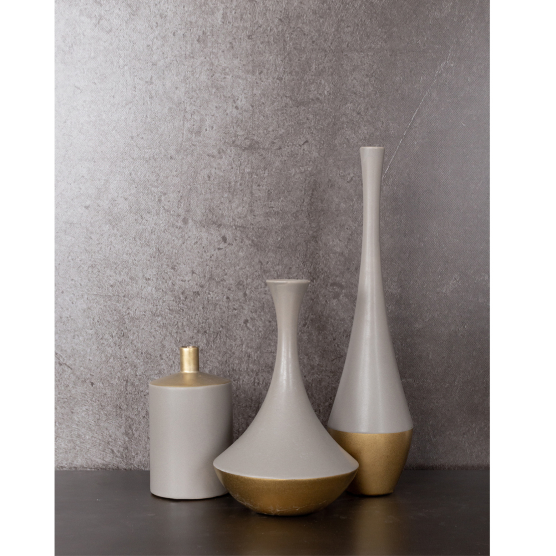 AIMA TALL VASE CERAMIC GREY MATTE GOLD 15,5x15,5xH