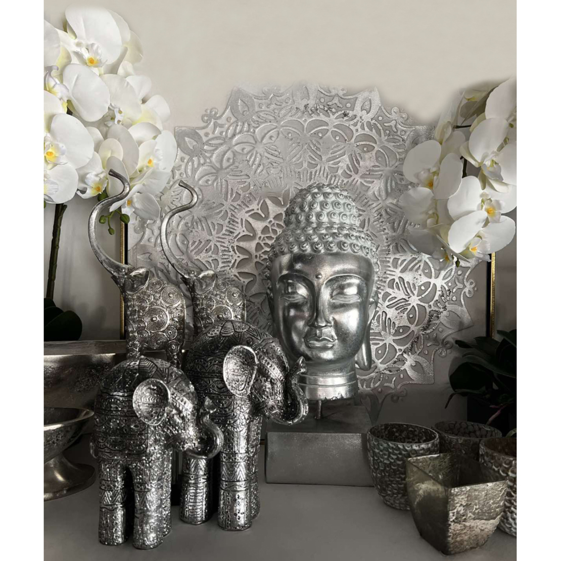 BUDAI DECO BUDDHA POLYRESIN SILVER 17,5x19xH41,5cm