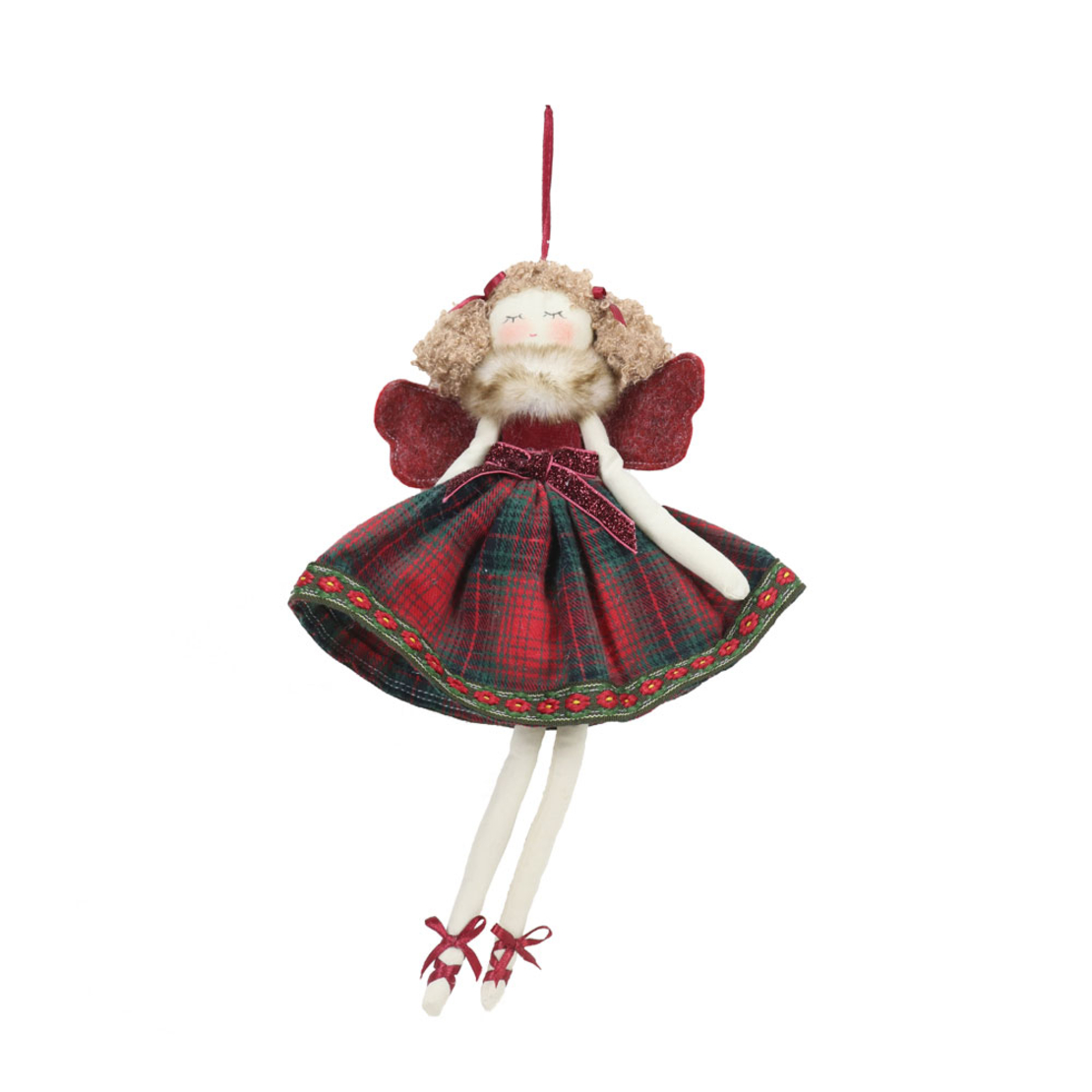 XMAS JOY ANGEL DECO FABRIC RED GREEN BEIGE H33cm P