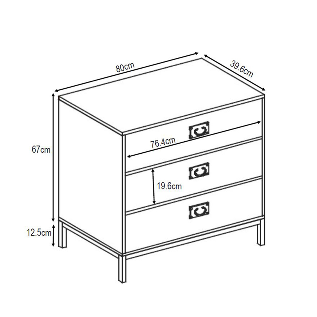 RUBIK COMMODE 3DRAWERS CHIPBOARD WITH MELAMINE CARTA CEMENT LIGHT METAL WITH PATTERN BLACK E1 PRC