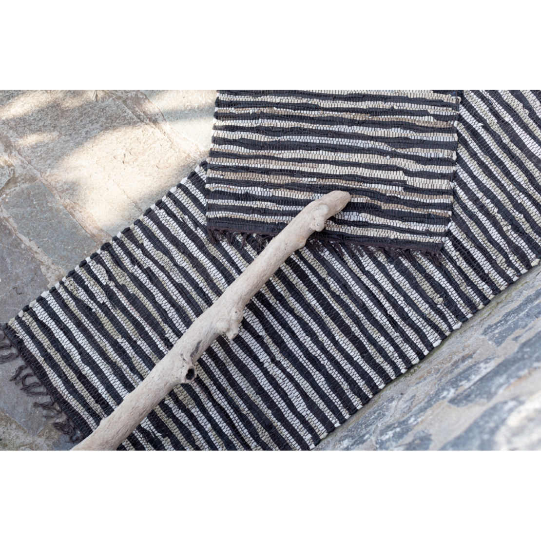 BOHO CARPET LEATHER BLACK BEIGE 60x90cm IN