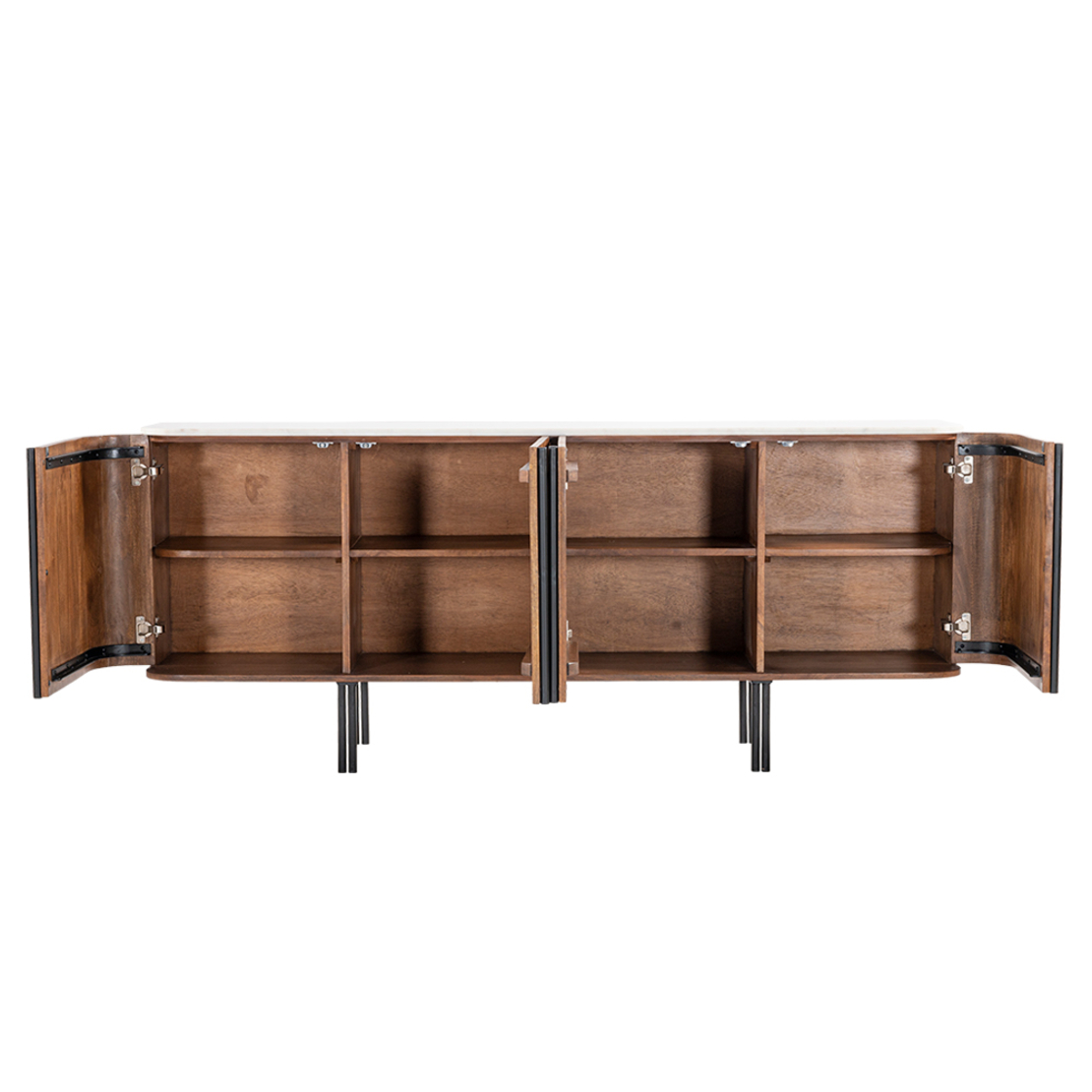 TERRA NOVA SIDEBOARD 4DOORS WOOD MANGO WALNUT WHITE MARBLE METAL BLACK 180x40xH76cm IN