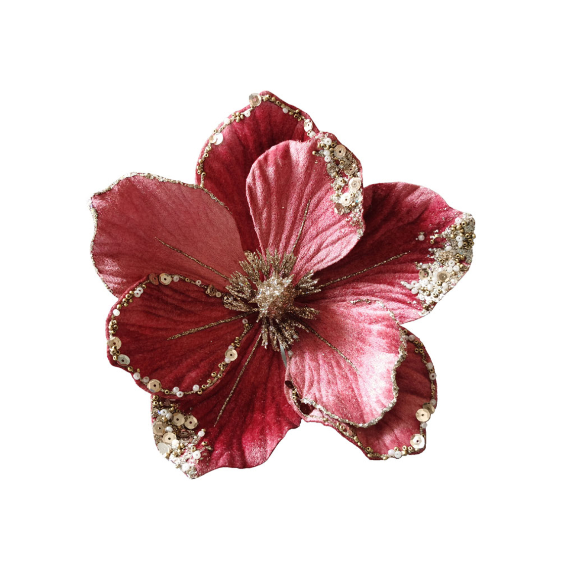 XMAS BROCADE FLOWER 5 FLOWER PINK PRC