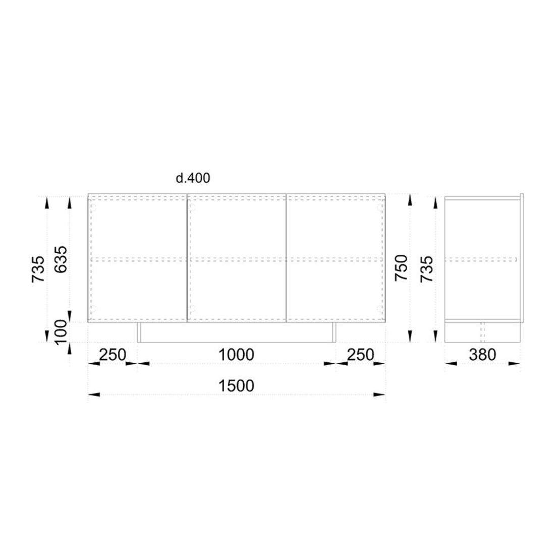 INTRO SIDEBOARD MELAMINE SONOMA DARK CEMENT DARK 150x40xH79,5cm E1 EU