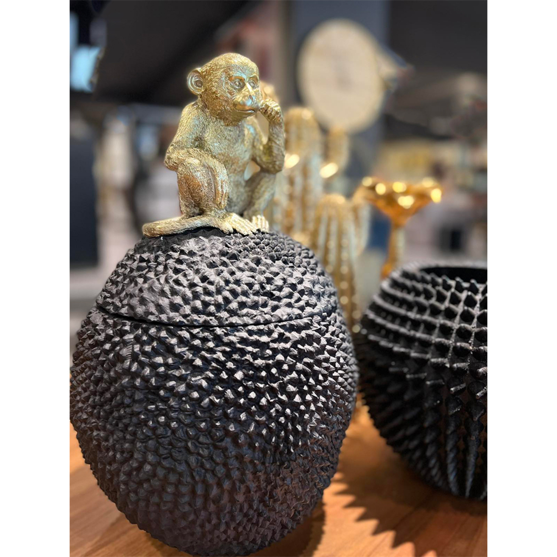 MACACO STORAGE JAR POLYRESIN BLACK GOLD D25xH39cm