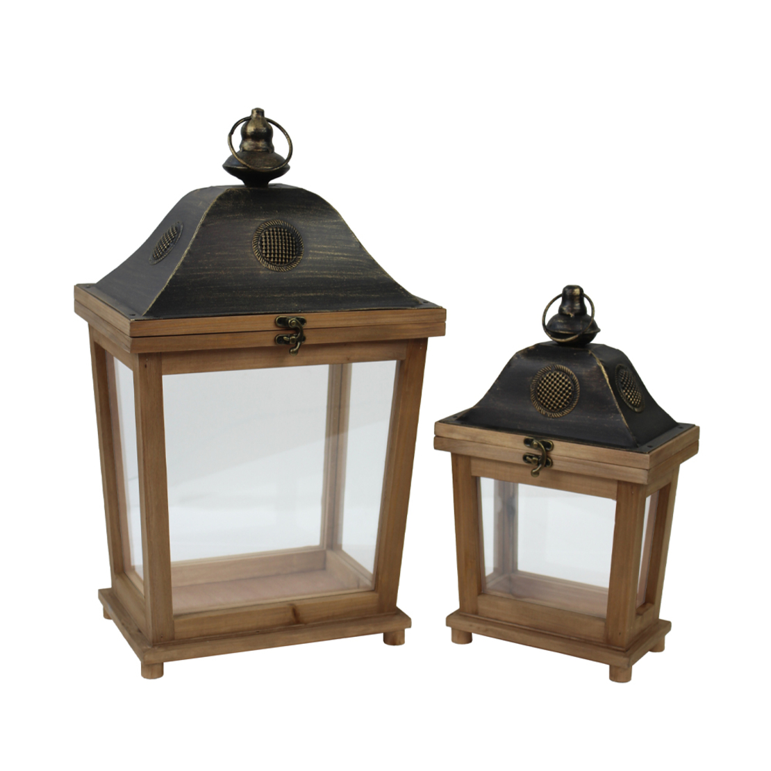 RAISA LANTERN SET 2PCS WOOD GLASS NATURAL 28/20x20