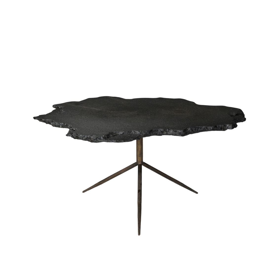 PIEDRA COFFEE TABLE STONE GREY DARK METAL BRASS ANTIQUE 94x82xH45cm IN