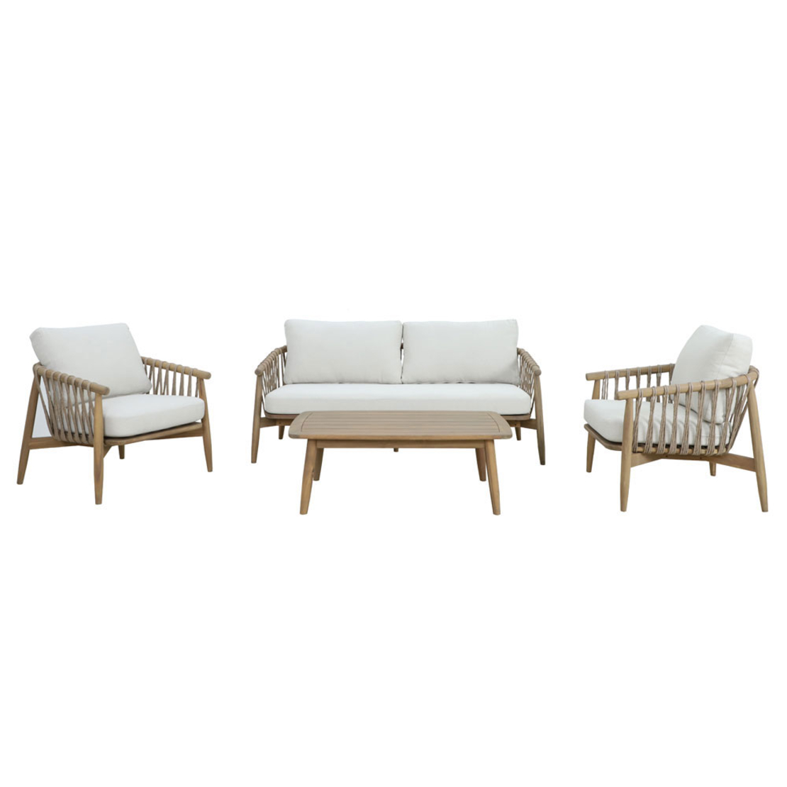 CORDA LOUNGE SET 1+2+1 WOOD ACACIA NATURAL WHITE V