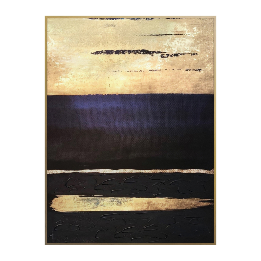 ELEGANT PAINTING CANVAS PURPLE GOLD WOOD 90x120xH4