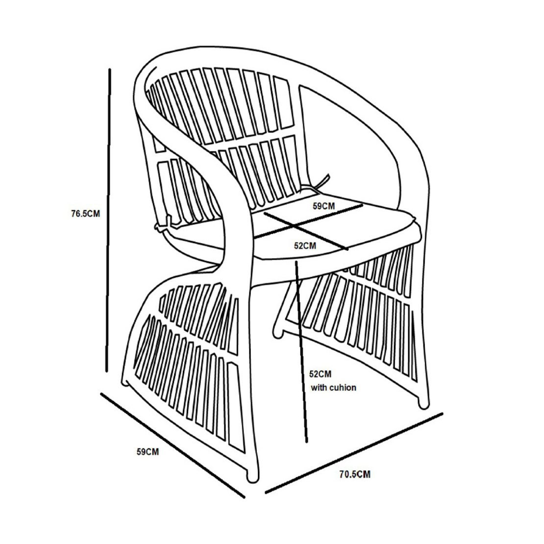 SIRENE ARMCHAIR WITH ARM PE WOVEN NATURAL 58x65xH77,5cm PRC