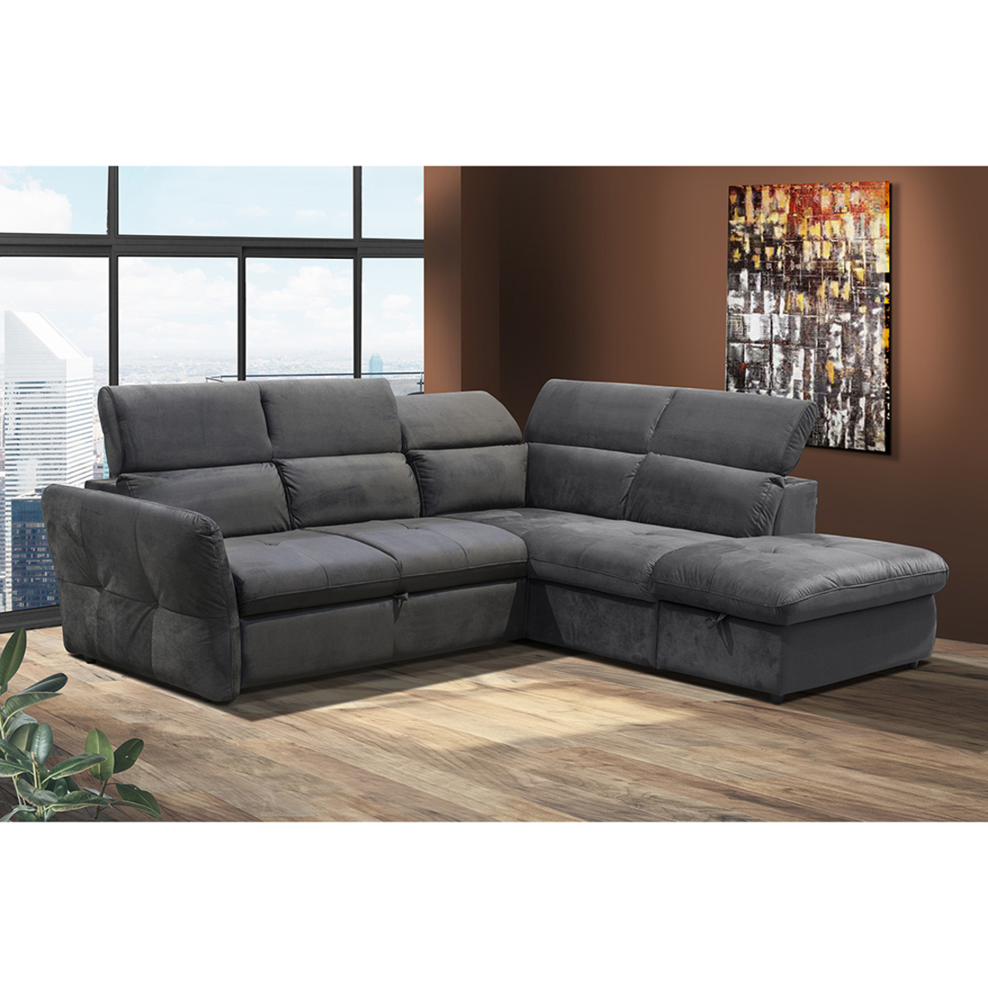 MONSERAT SOFA BED CORNER RIGHT EASY CLEAN FABRIC ANTHRACITE E1 EU