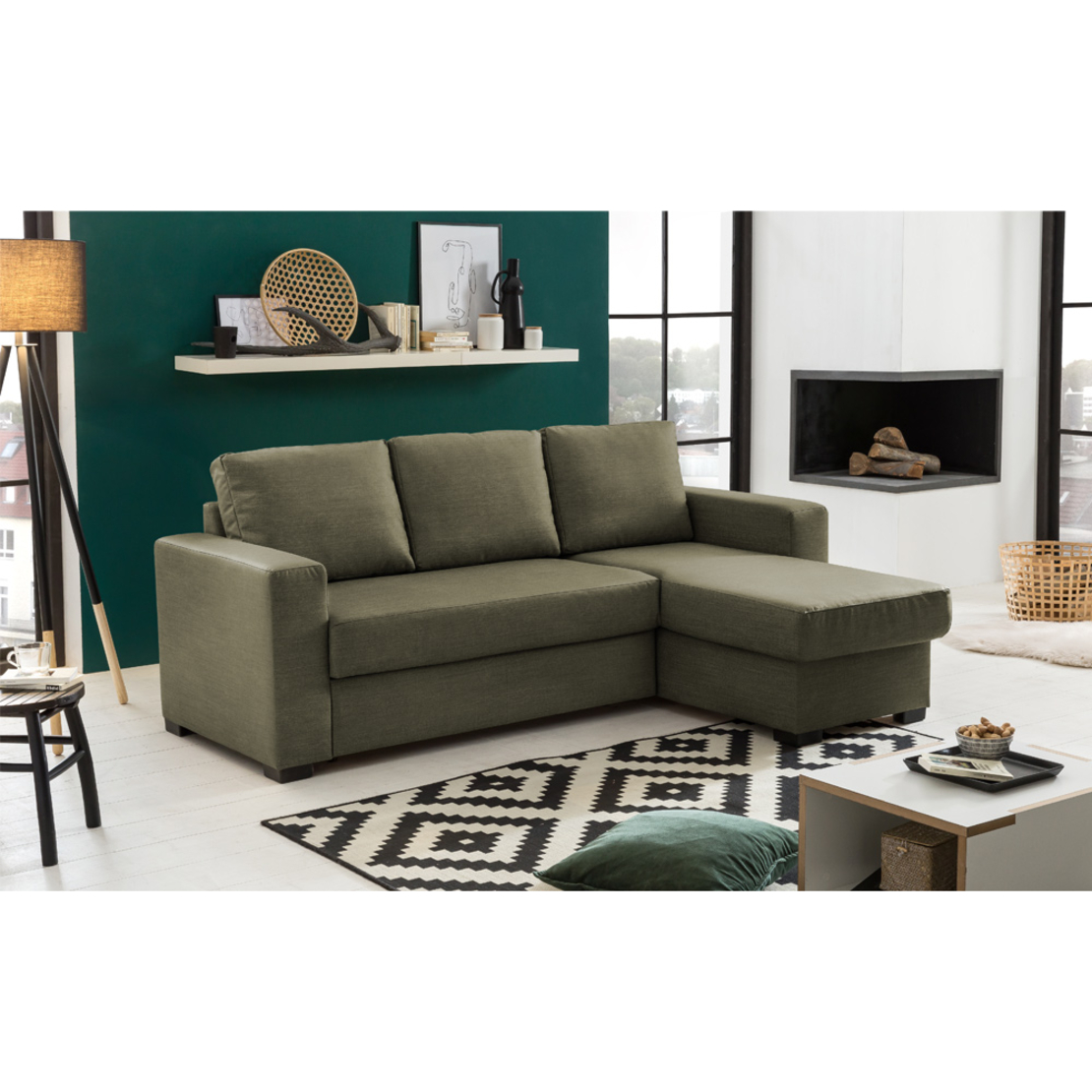 ALDO CRISTIANO SOFA BED REVERSABLE CORNER EASY CLEAN FABRIC OLIVE GREEN R454 E1 EU