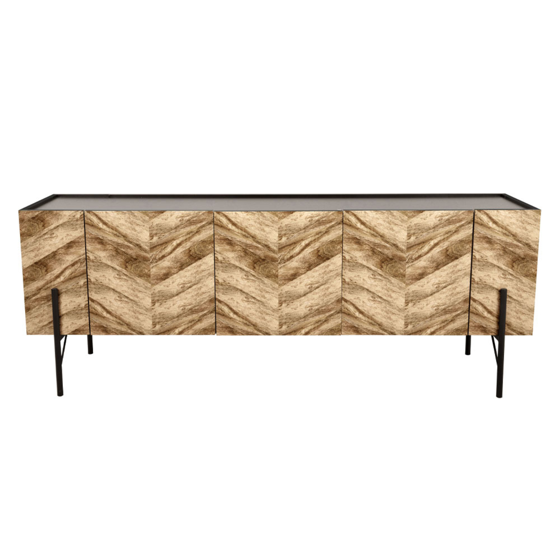 PARKE TV STAND CHIPBOARD WITH MELAMINE CARTA BLACK NATURAL WITH PATTERN METAL BLACK 160x43xH60cm E1 PRC